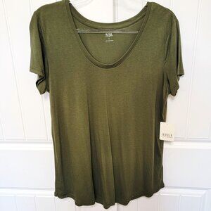 a.n.a Womens Size Large Scoop Neck Short Sleeve Blouse Top Flowy Green NWT